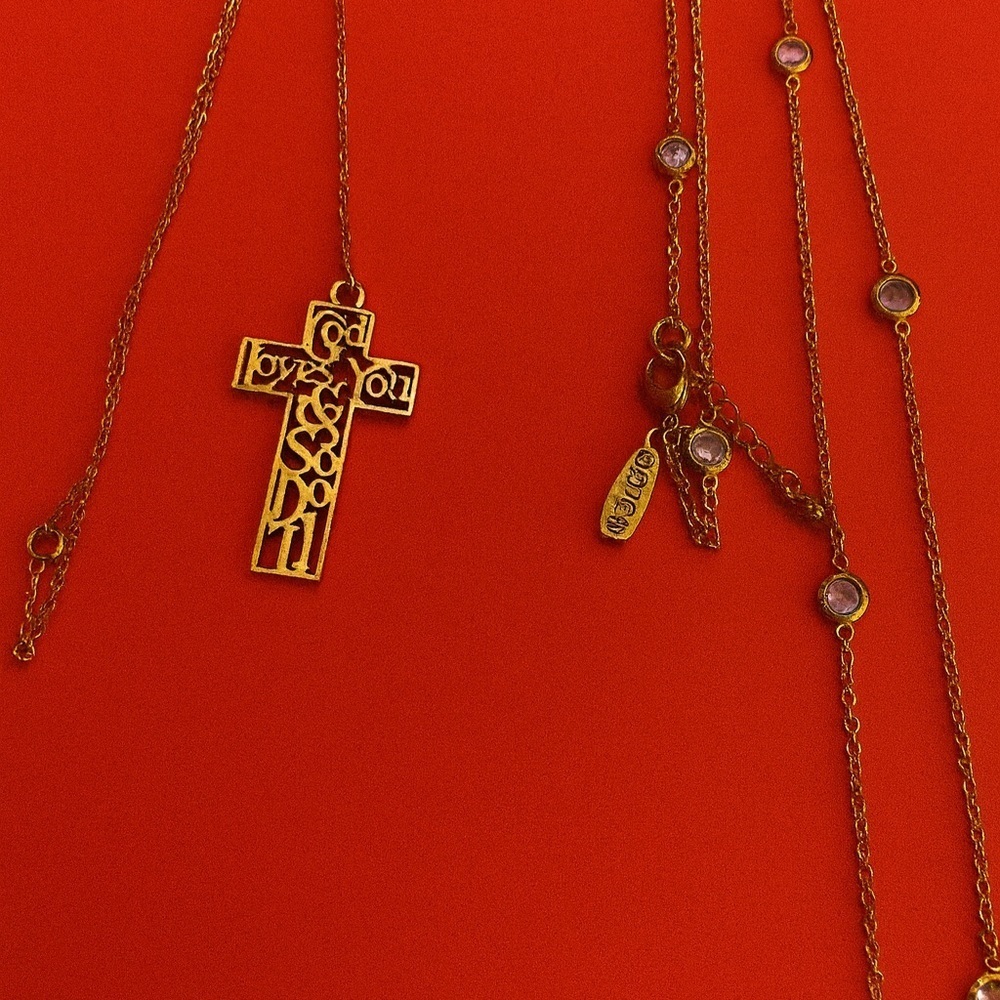 Gold Cross Pendant Necklace And Crystal necklace